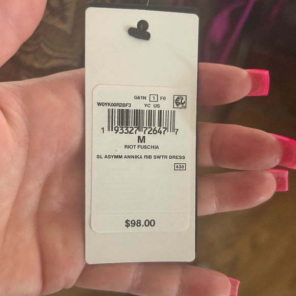 Guess One-Shoulder Magenta Dress - Picture 3 of 4